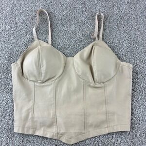 Madden NYC Womens Small Beige Faux Leather Corset Top Sleeveless‎ Bustier Tank